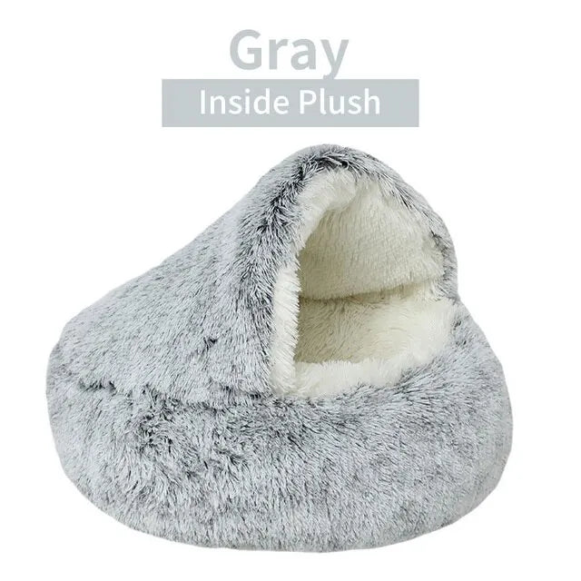 Plush Round Cat Bed – 2-in-1 Sleeping Bag Nest