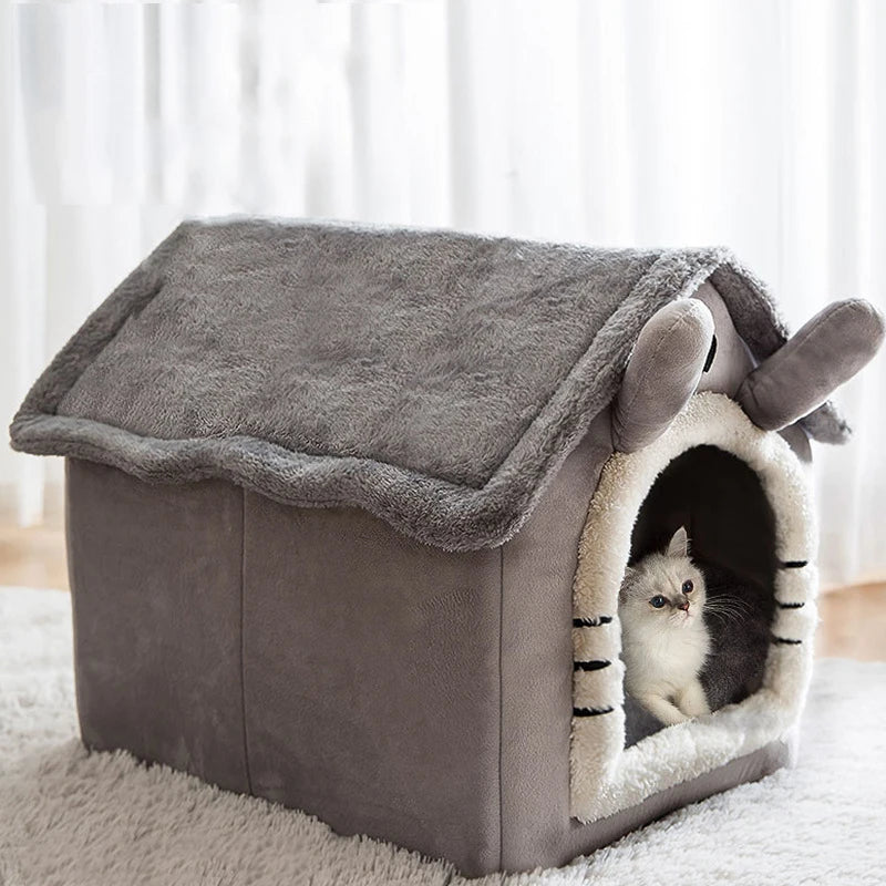 Foldable Pet House – Gray Bunny Ears