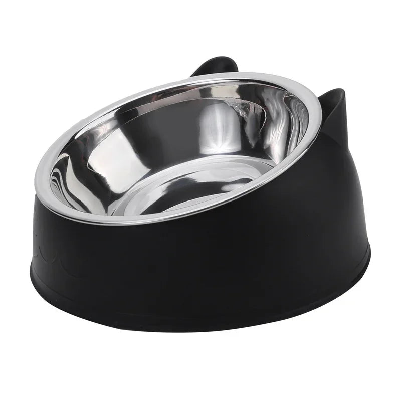 Tilted Stainless Steel Pet Bowl – Non-Slip Ergonomic Feeding Bowl