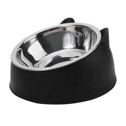 Tilted Stainless Steel Pet Bowl – Non-Slip Ergonomic Feeding Bowl