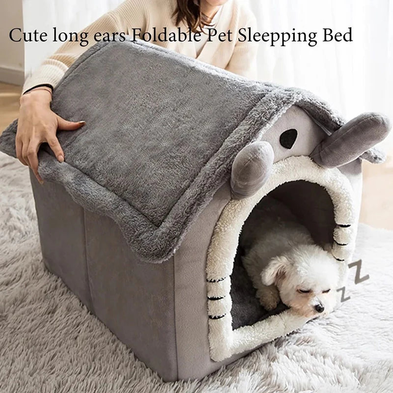 Foldable Pet House – Gray Bunny Ears