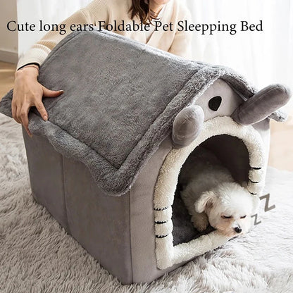 Foldable Pet House – Gray Bunny Ears