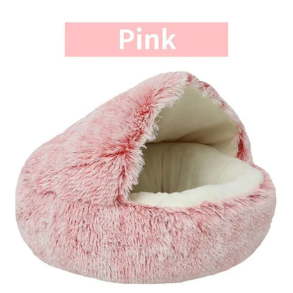 Plush Round Cat Bed – 2-in-1 Sleeping Bag Nest