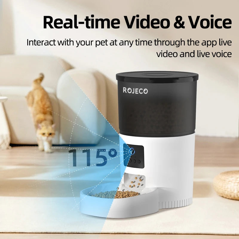 ROJECO Smart Pet Feeder with Camera – Automatic WiFi Food Dispenser