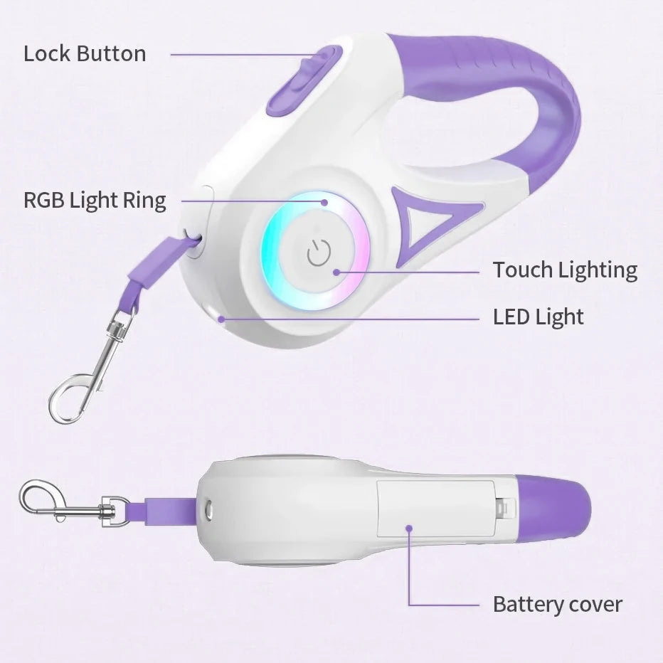 LED Retractable Dog Leash – Illuminated Auto-Roll Leash with Built-In Light