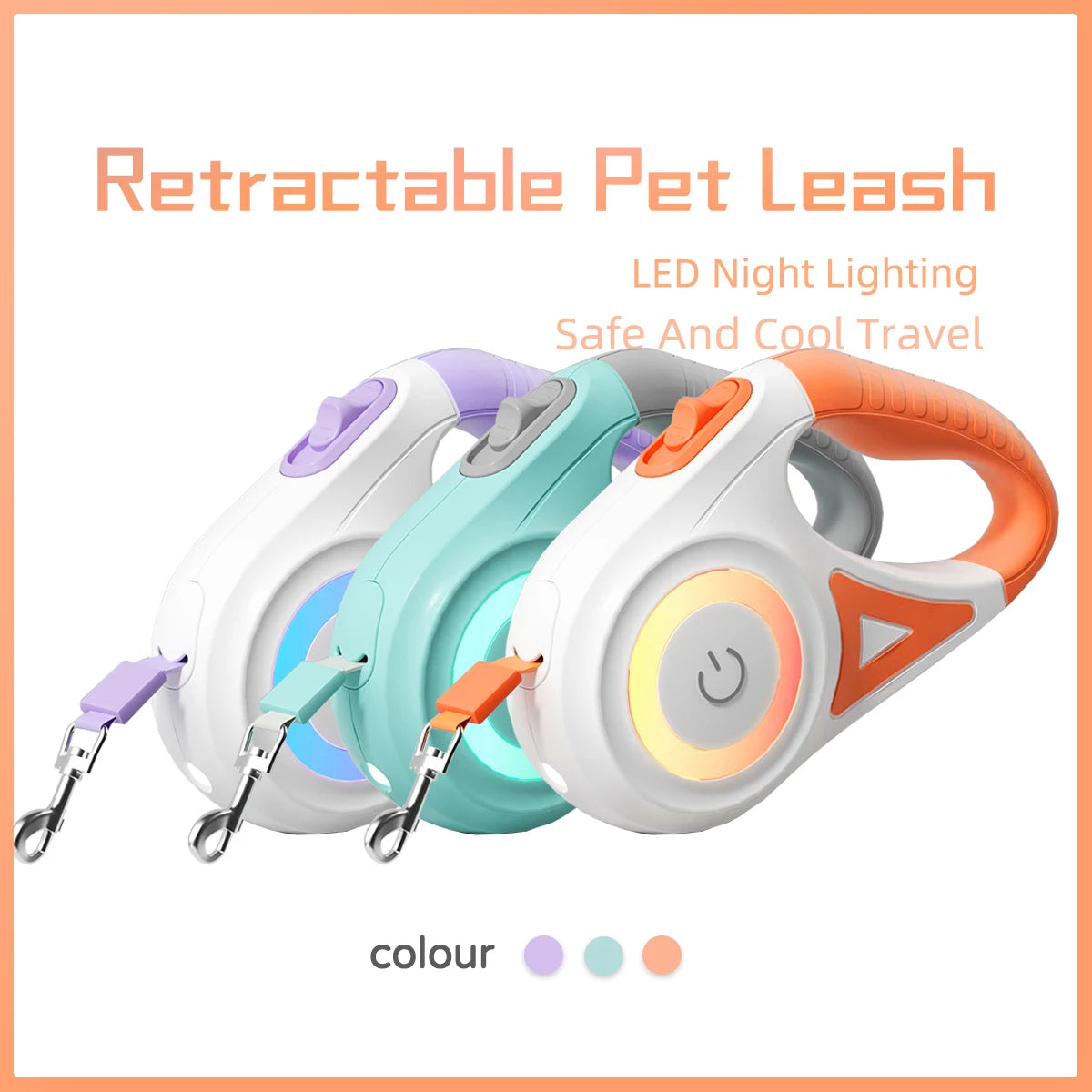 LED Retractable Dog Leash – Illuminated Auto-Roll Leash with Built-In Light