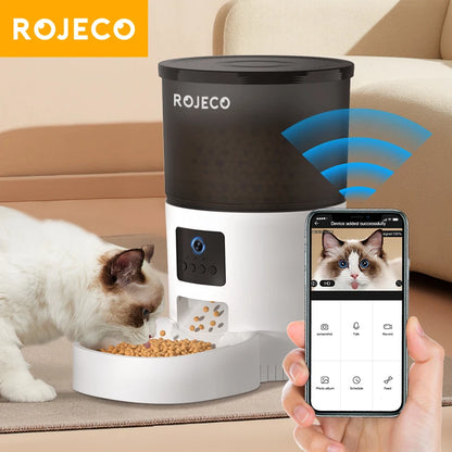 ROJECO Smart Pet Feeder with Camera – Automatic WiFi Food Dispenser