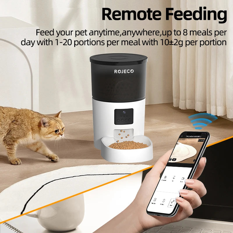ROJECO Smart Pet Feeder with Camera – Automatic WiFi Food Dispenser