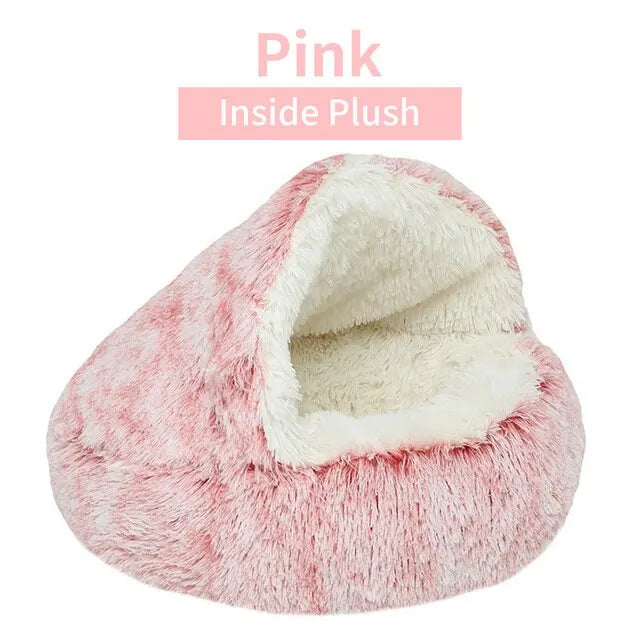 Plush Round Cat Bed – 2-in-1 Sleeping Bag Nest