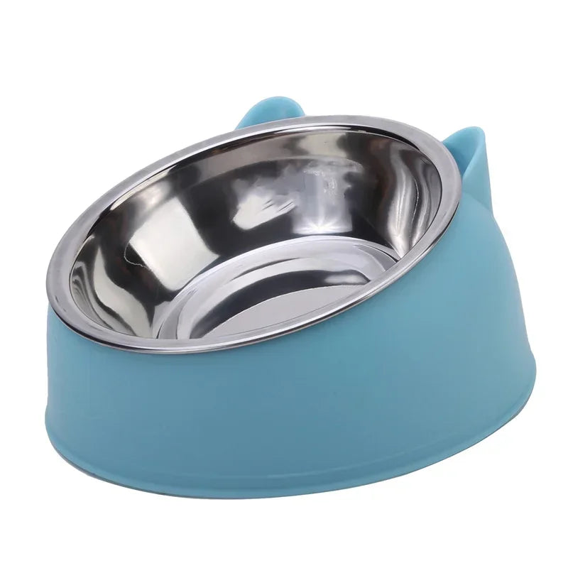 Tilted Stainless Steel Pet Bowl – Non-Slip Ergonomic Feeding Bowl