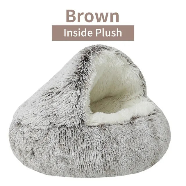 Plush Round Cat Bed – 2-in-1 Sleeping Bag Nest