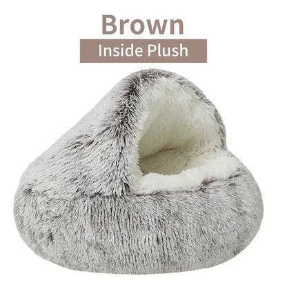 Plush Round Cat Bed – 2-in-1 Sleeping Bag Nest