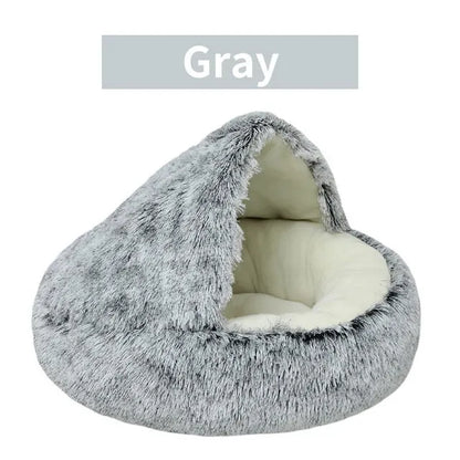 Plush Round Cat Bed – 2-in-1 Sleeping Bag Nest