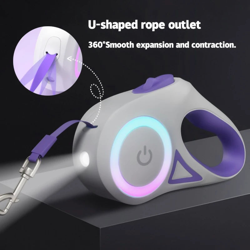 LED Retractable Dog Leash – Illuminated Auto-Roll Leash with Built-In Light