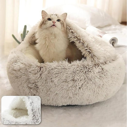 Plush Round Cat Bed – 2-in-1 Sleeping Bag Nest